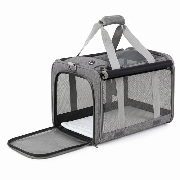 i.Pet Pet Carrier Bag Foldable Dog Cat Durable Crate Travel Cage Portable Car Kennel Grey
