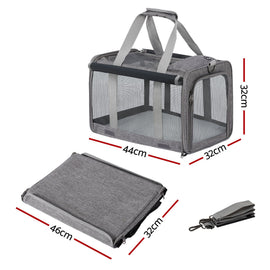i.Pet Pet Carrier Bag Foldable Dog Cat Durable Crate Travel Cage Portable Car Kennel Grey - 0