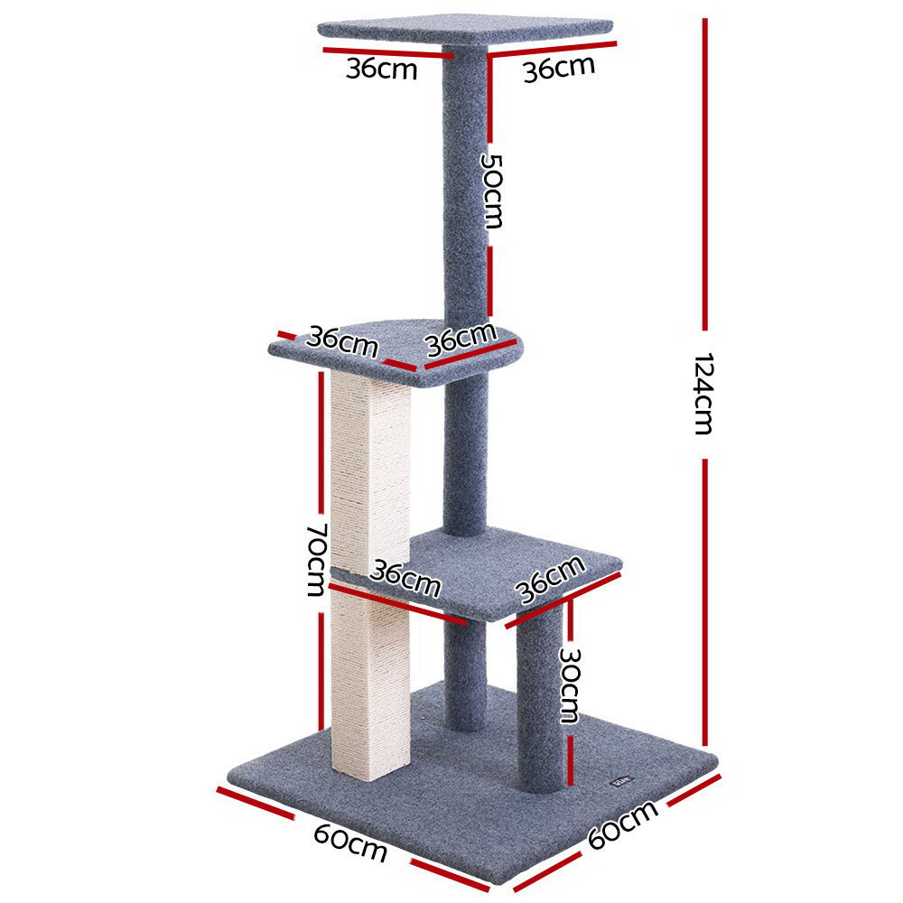 i.Pet Cat Tree 124cm Scratching Post Tower Scratcher Trees Wood Condo Board - 0