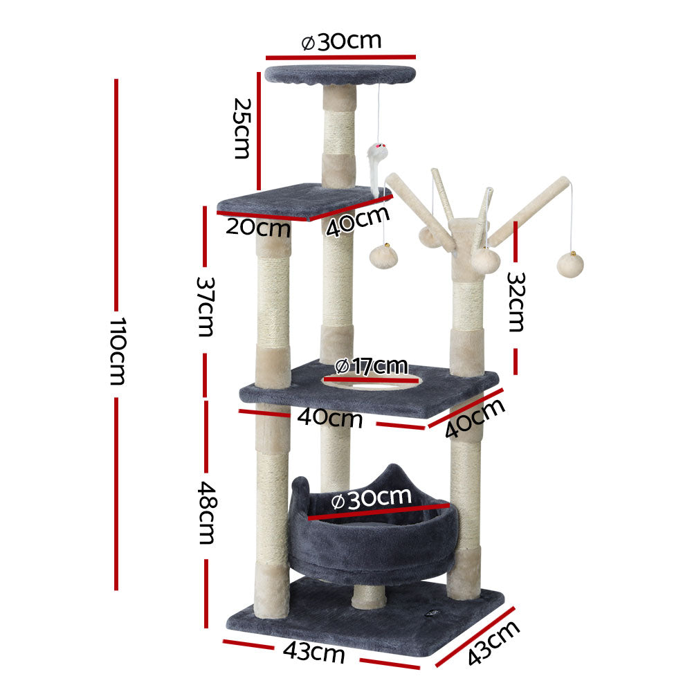 i.Pet Cat Tree 110cm Tower Scratching Post Scratcher Wood Condo House Bed Toys - 0