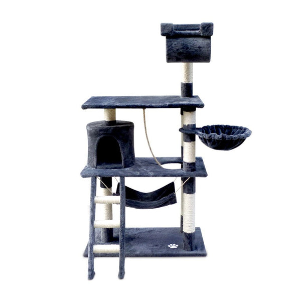 i.Pet Cat Tree 141cm Tower Scratching Post Scratcher Condo Wood House Bed Grey