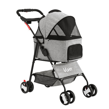 i.Pet Pet Stroller Dog Pram Cat Carrier Travel Large Pushchair Foldable 4 Wheels Grey - 0