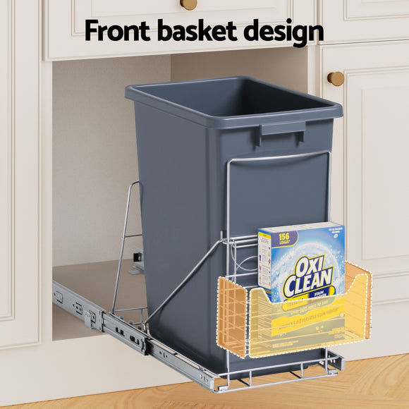 Cefito Pull Out Bin Kitchen Cabinet Slide Garbage Rubbish Bins Basket 40L Grey