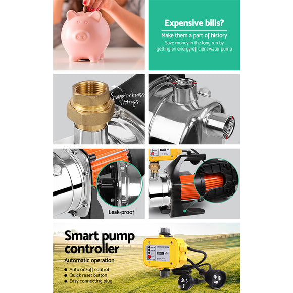 Giantz Garden Water Pump High Pressure 1500W Max. Tank Rain Farm Irrigation House Yellow