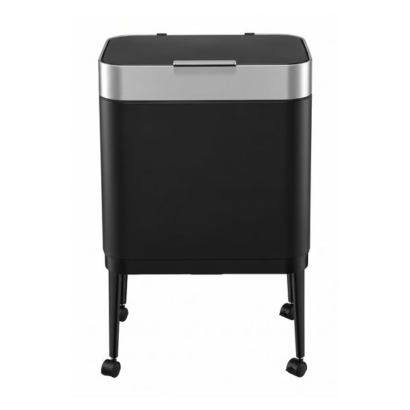 Cefito 40L Press Top Trash Can Kitchen Rubbish Bin Moblie Stainless Steel Black