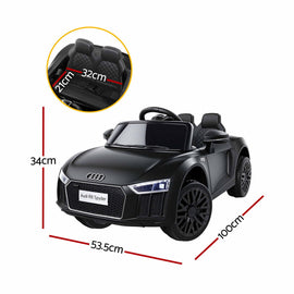 Kids Ride On Car Audi R8 Licensed Sports Electric Toy Cars Black - 0