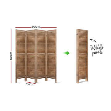 Artiss 4 Panel Room Divider 160x170cm Screen Privacy Wood Foldable Stand Oak - 0