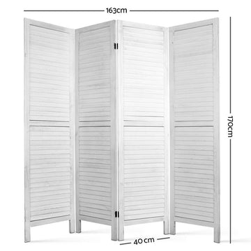 Artiss 4 Panel Foldable Wooden Room Divider - White - 0