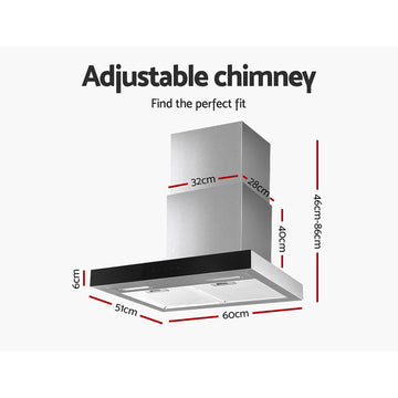 Devanti 600mm Range Hood 60cm Rangehood Glass Stainless Steel - 0