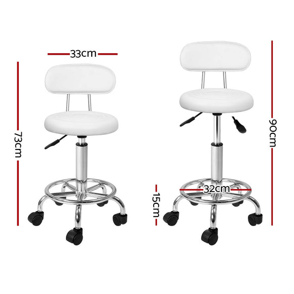 Artiss 2x Salon Stool Swivel Chair Backrest White