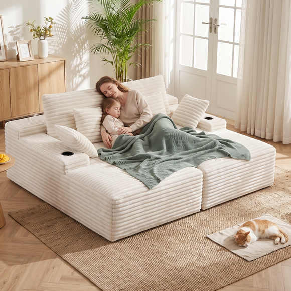 Artiss Double Chaise Lounge Sofa 2-Seater Modular Sofa Lounge Chair Couch Beige