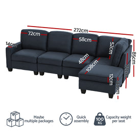Artiss Modular Sofa Chaise Set 5-seater Dark Grey - 0