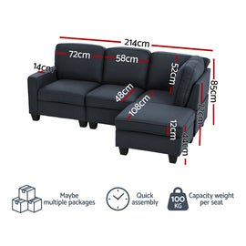 Artiss Modular Sofa Chaise Set 4-seater Dark Grey - 0