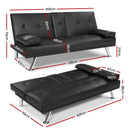 Artiss Sofa Bed 168CM Black PU Leather-2