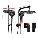 Cefito 9'' Rain Shower Head Set Handheld Round High Pressure Twins Tap Black-2