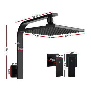 Cefito 8'' Rain Shower Head Wall Arm Square High Pressure Twins Tap Black - 0
