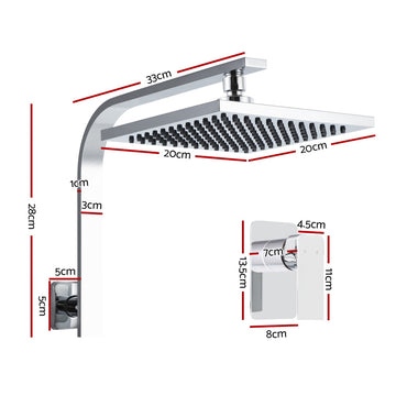 Cefito 8'' Rain Shower Head Wall Arm Square High Pressure Mixer Tap Chrome - 0