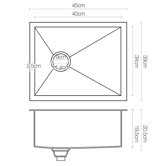 Cefito Kitchen Sink 45X39CM Stainless Steel Basin Single Bowl Silver
