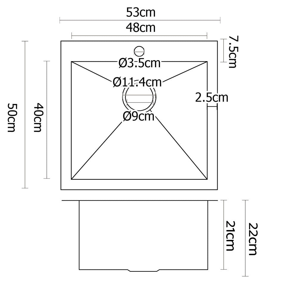 Cefito Kitchen Sink 53X50CM Stainless Steel Basin Single Bowl Silver - 0