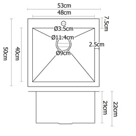 Cefito Kitchen Sink 53X50CM Stainless Steel Basin Single Bowl Silver - 0