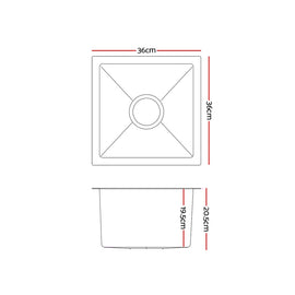 Cefito Kitchen Sink 36X36CM Stainless Steel Nano Basin Single Bowl Silver - 0