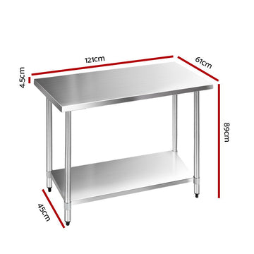 Cefito 1219 x 610mm Commercial Stainless Steel Kitchen Bench - 0