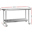 Cefito 304 Stainless Steel Kitchen Benches Work Bench Food Prep Table with Wheels 1829MM x 610MM-2