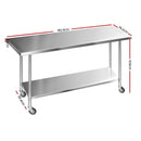 Cefito 1829 x 762mm Commercial Stainless Steel Kitchen Bench with 4pcs Castor Wheels-2