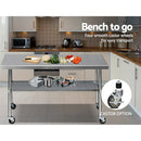 Cefito 1829 x 762mm Commercial Stainless Steel Kitchen Bench with 4pcs Castor Wheels-5