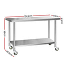 Cefito 430 Stainless Steel Kitchen Benches Work Bench Food Prep Table with Wheels 1524MM x 610MM-2