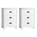 Artiss 2x Bedside Table 3 Drawers Vintage - THYME White-1