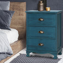 Artiss Bedside Table 3 Drawers Vintage - THYME Blue-1