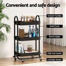 Artiss Storage Trolley Kitchen Cart 3 Tiers Rack Shelf Organiser Wheels Black-5