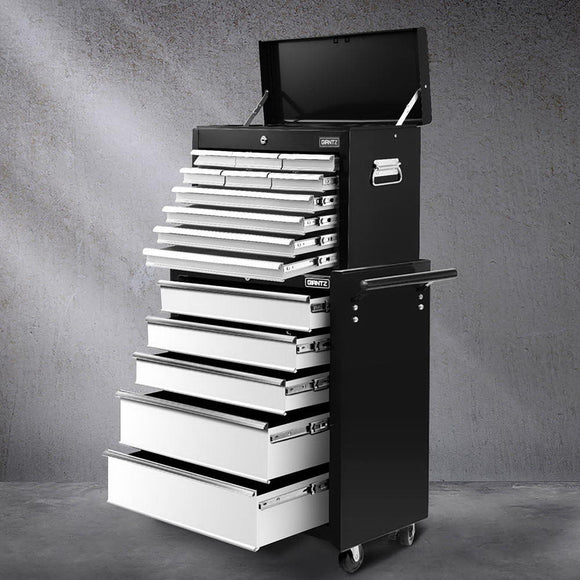 Giantz 15 Drawers Tool Chest Trolley Toolbox 2-in-1 Storage Black& Grey