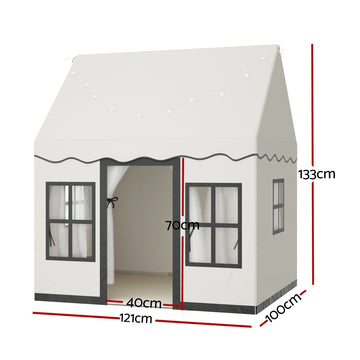 Keezi Kids Play Tent Playhouse Castle with String Lights Floor Mat Side Pocket - 0