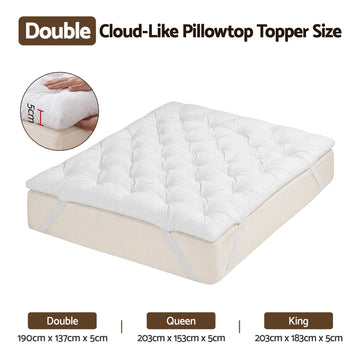 Giselle Double Pillow Top Mattress Topper 1300GSM White Duck Feather For Old Bed Upgrade 5cm Thick - 0