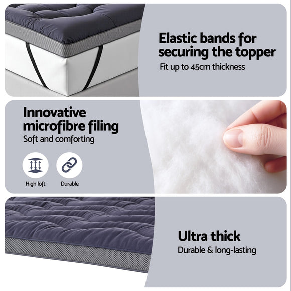 Giselle 5cm Mattress Topper Pillowtop toppers Bamboo Charcoal Double