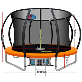 Everfit 10FT Trampoline for Kids w/ Ladder Enclosure Safety Net Rebounder Orange - 0