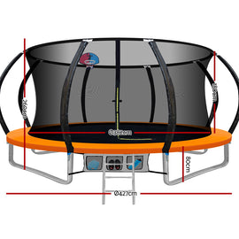 14ft Trampoline Everfit Kids Trampoline Rebounder w/ Ladder Basketball Hoop Orange - 0