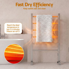 Devanti Electric Heated Towel Rail Rack 6 Bars with Timer Clothes Dry Warmer - 0