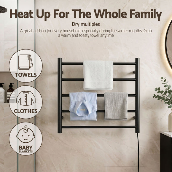 Devanti Electric Heated Towel Rail Rack 5 Bars Wall Mounted Clothes Dry Warmer