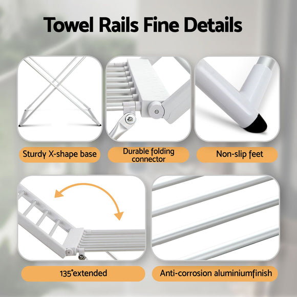 Devanti Electric Heated Towel Rail Rack 18 Bars Freestanding Clothes Dry Warmer