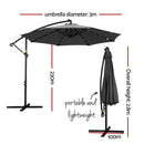 Instahut Outdoor Umbrella 3M Cantilever Beach LED Garden Shade Patio Charcoal-2