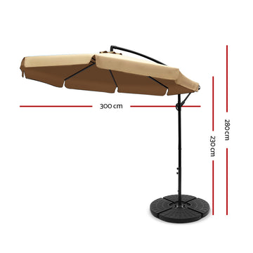 Instahut 3m Outdoor Umbrella w/Base Cantilever Garden Patio Beach Beige - 0