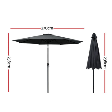 Instahut 2.7m Outdoor Umbrella w/Base Pole Stand Garden Beach Black - 0