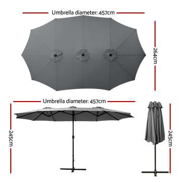 Instahut 4.57m Outdoor Umbrella Beach Pole Garden Tilt Charcoal - 0