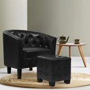 Artiss Armchair Set with Ottoman Black Ava-8