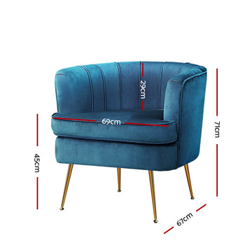 Artiss Armchair Velvet Blue Norvia - 0