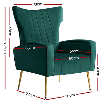 Artiss Armchair Green Velvet Kate - 0