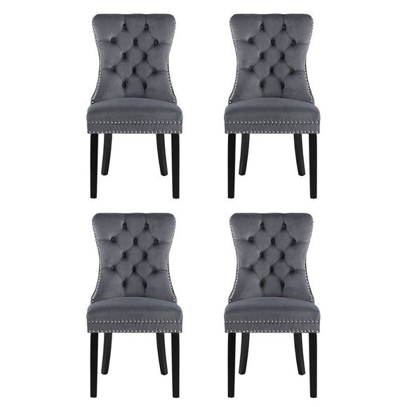 1 Set of 4 Artiss Dining Chairs Grey Velvet